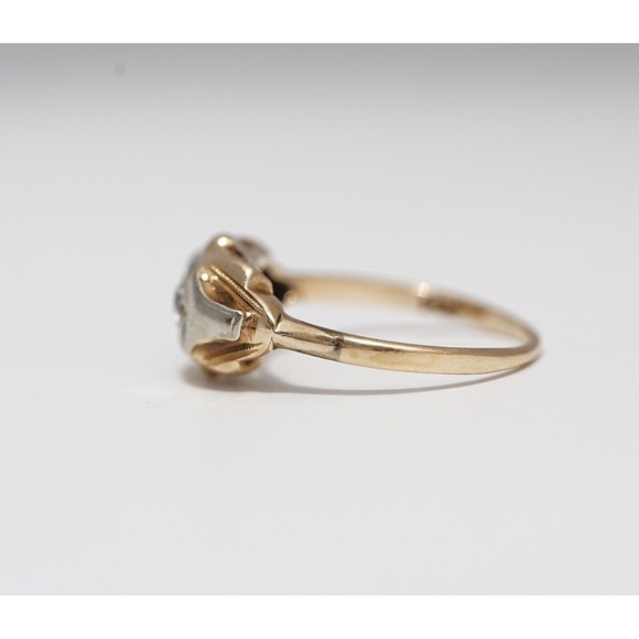 Antique 14k Solid Yellow White Gold Engraved Natural Old Mine Cut Diamond Ring - Picture 7 of 12